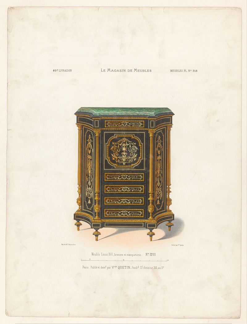 Victor Léon Michel Quétin - Meuble Louis XVI, bronzes et marqueterie