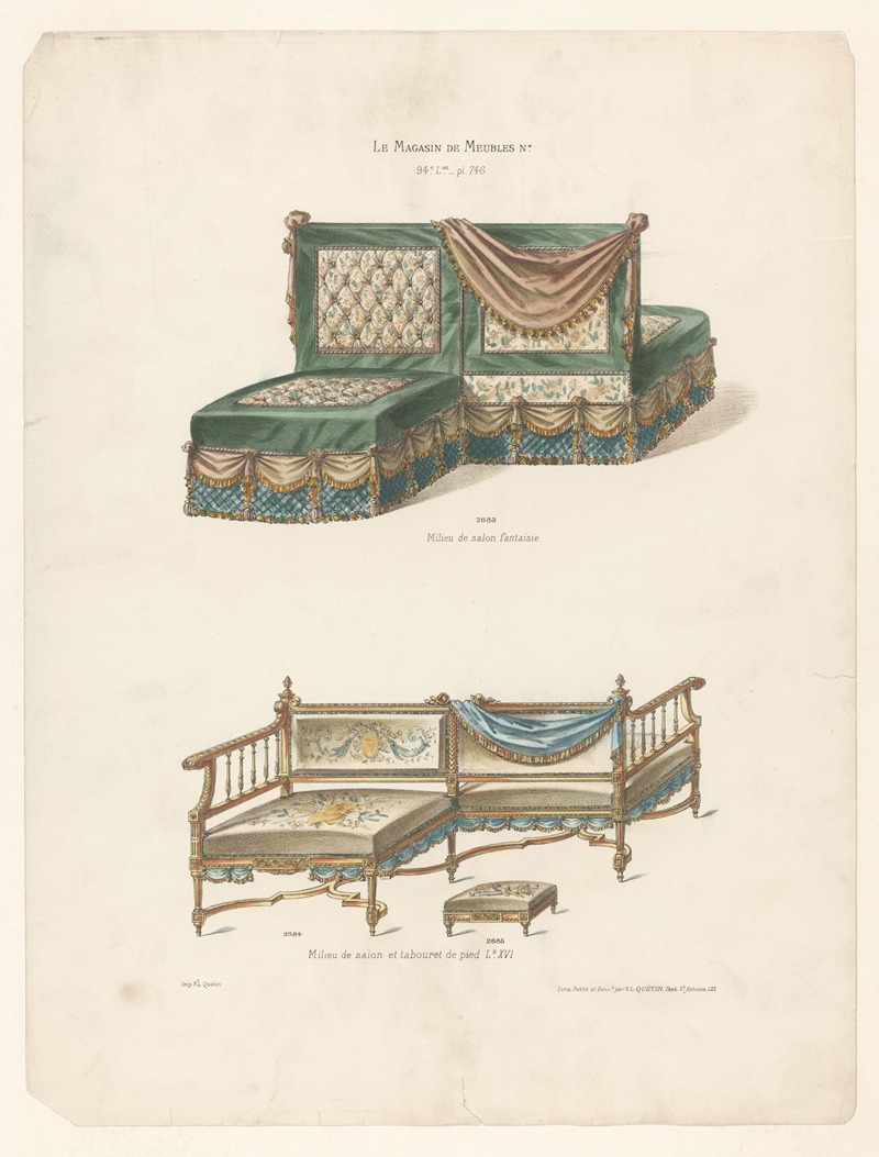 Victor Léon Michel Quétin - Milieu de salon fantaisie; Milieu de salon et tabouret de pied Ls XV