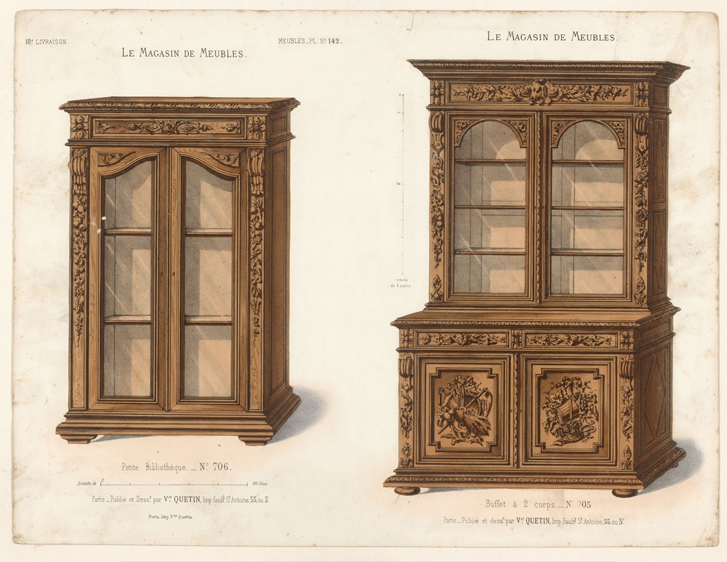 Victor Léon Michel Quétin - Petite Bibliothèque ; Buffet à 2 corps