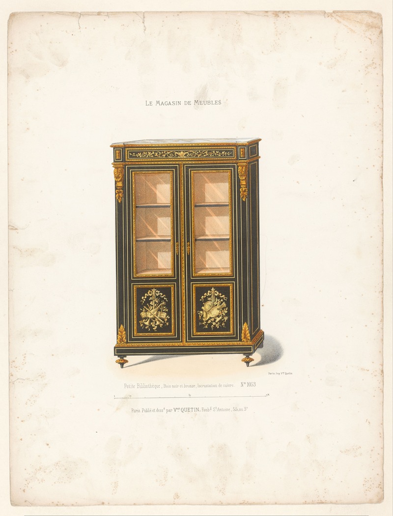 Victor Léon Michel Quétin - Petite Bibliothèque, Bois noir et bronze, Inscrustation de cuivre