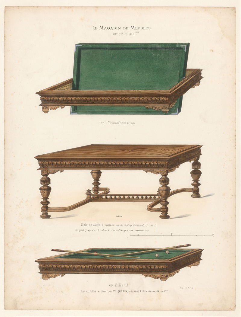 Victor Léon Michel Quétin - Table de Salle à Manger ou de Salon formant Billard; en Transformation; en Billard