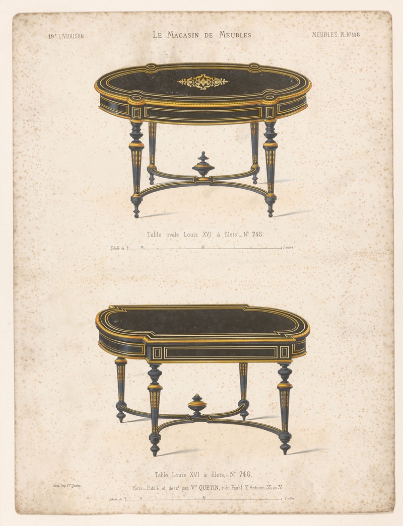 Victor Léon Michel Quétin - Table ovale Louis XVI à filets ; Table Louis XVI à files