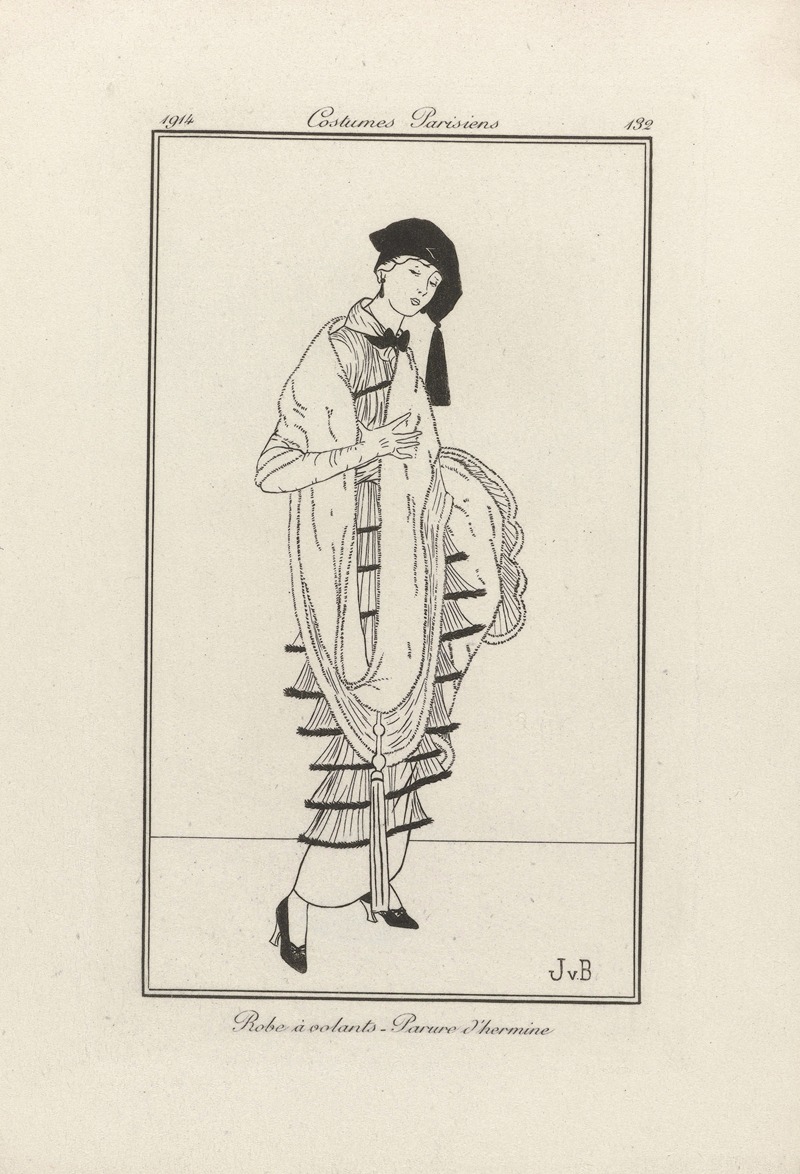 Victor Lhuer - Journal des Dames et des Modes – Robe à volants – Parure d’hermine