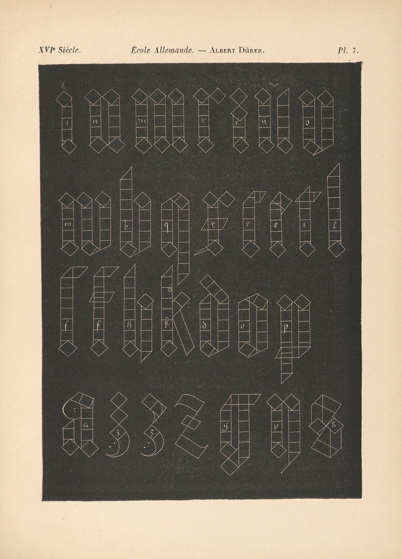 Alfred Prunaire - École Allemande – Albert Dürer – Alphabet, gothique mineur avec construction géométrique
