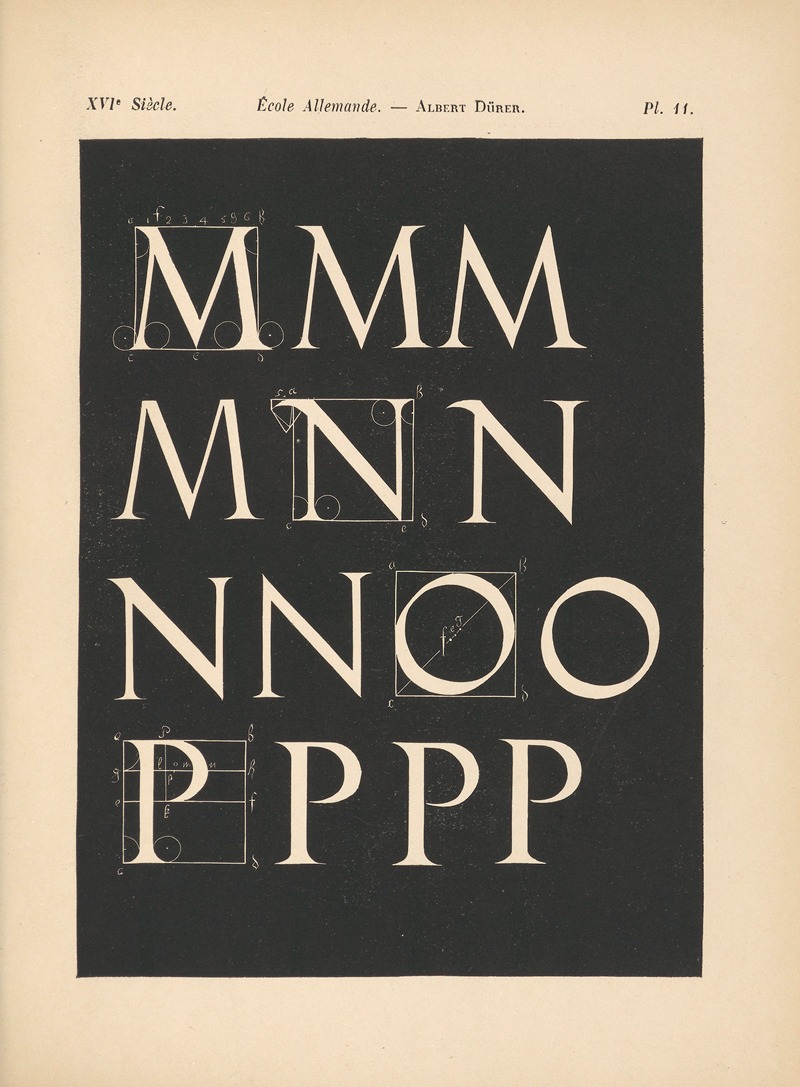 Alfred Prunaire - École‎ ‎Allemande – Albert‎ ‎Dürer – Triple‎ ‎alphabet‎ ‎attique,‎ ‎avec‎ ‎construction‎ ‎géométrique