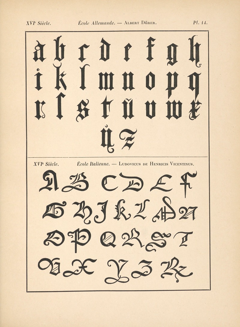 Alfred Prunaire - École‎ ‎Allemande – Albert‎ ‎Dürer – Alphabet‎ ‎gothique‎ ‎mineur
