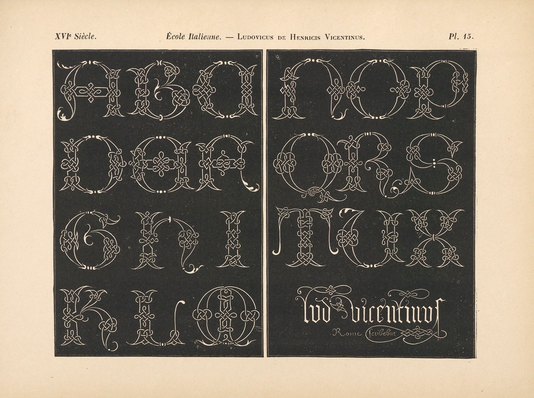 Alfred Prunaire - École‎ ‎Italienne – Lüdovicus‎ ‎de‎ ‎Henricis‎ ‎Vicentinus – Alphabet‎ ‎(initiales liacées)