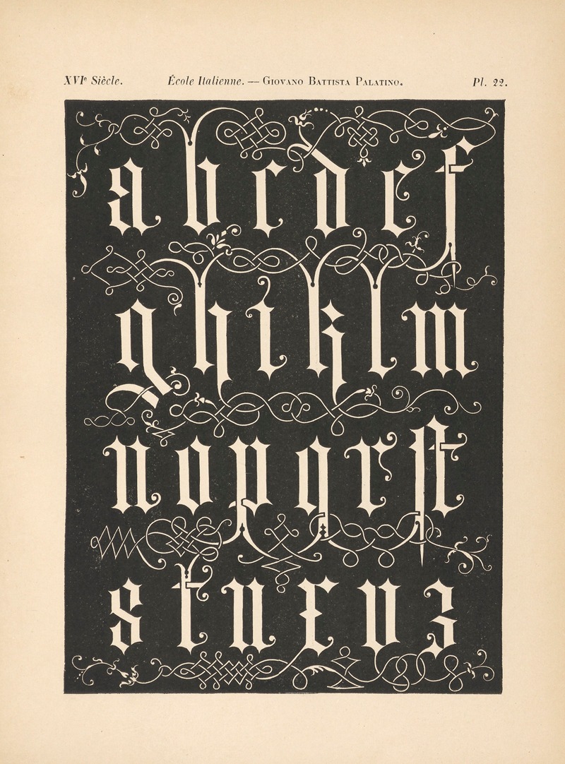 Alfred Prunaire - École‎ ‎Italienne – Giovano‎ ‎Battista‎ ‎Palatino – Alphabet‎ ‎gothique,‎ ‎mineur‎