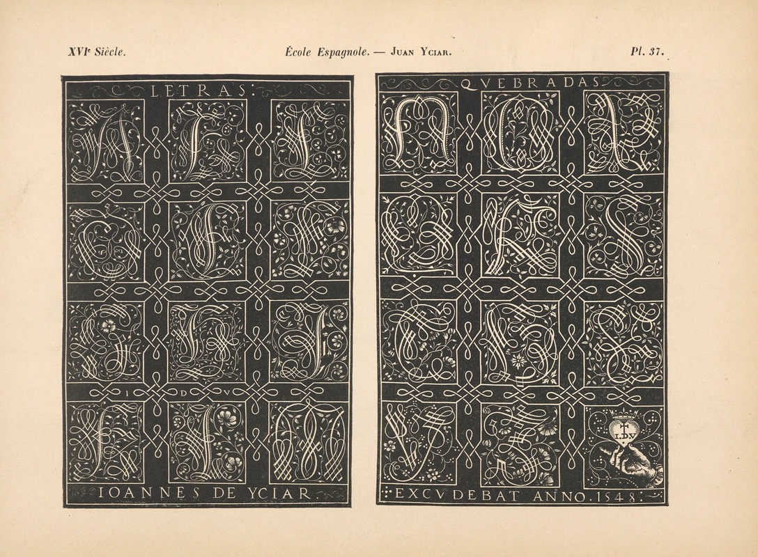 Alfred Prunaire - École‎ ‎Espagnole – Juan‎ ‎Yciar‎ ‎- Alphabet ‎ (initiales‎ ‎niellées)