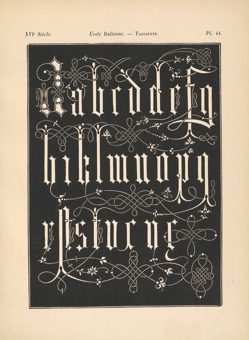 Alfred Prunaire - École‎ ‎Italienne – Tagliente – Alphabet‎ ‎mineur,‎ ‎fond‎ ‎niellé