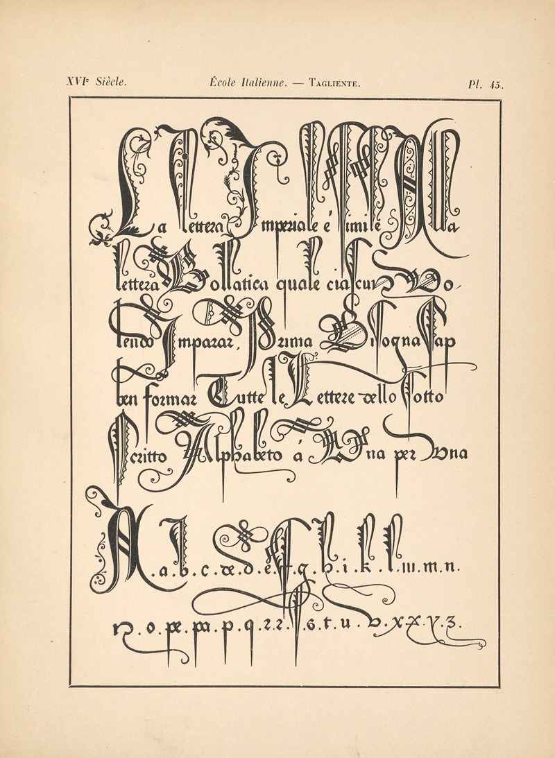 Alfred Prunaire - École‎ ‎Italienne – Tagliente – Lettres‎ ‎impériales,‎ ‎majuscules‎ ‎et‎ ‎mineures