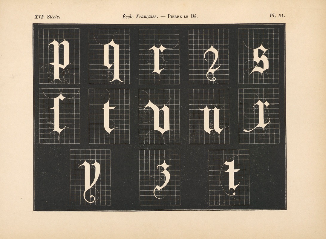 Alfred Prunaire - École‎ ‎Française – Pierre‎ ‎Le‎ ‎Bé – Alphabet‎ ‎gothique‎ ‎mineur,‎ ‎avec‎ ‎const.‎ ‎géométrique