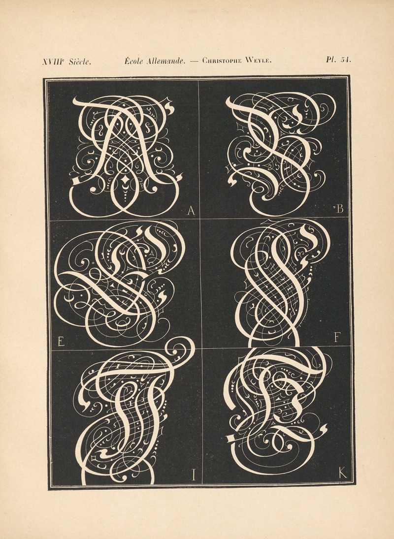Alfred Prunaire - Ecole‎ ‎Allemande – Christophe‎ ‎Weyle – Alphabet‎ ‎(initiales‎ ‎gothiques)