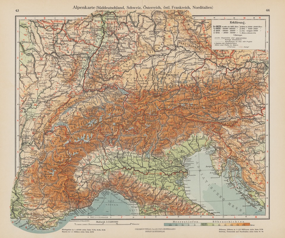 Ernst Friedrich - Alpenkarte (Suddeutschland, Schweiz, Osterreich, ostl. Franreich, Norditalien)