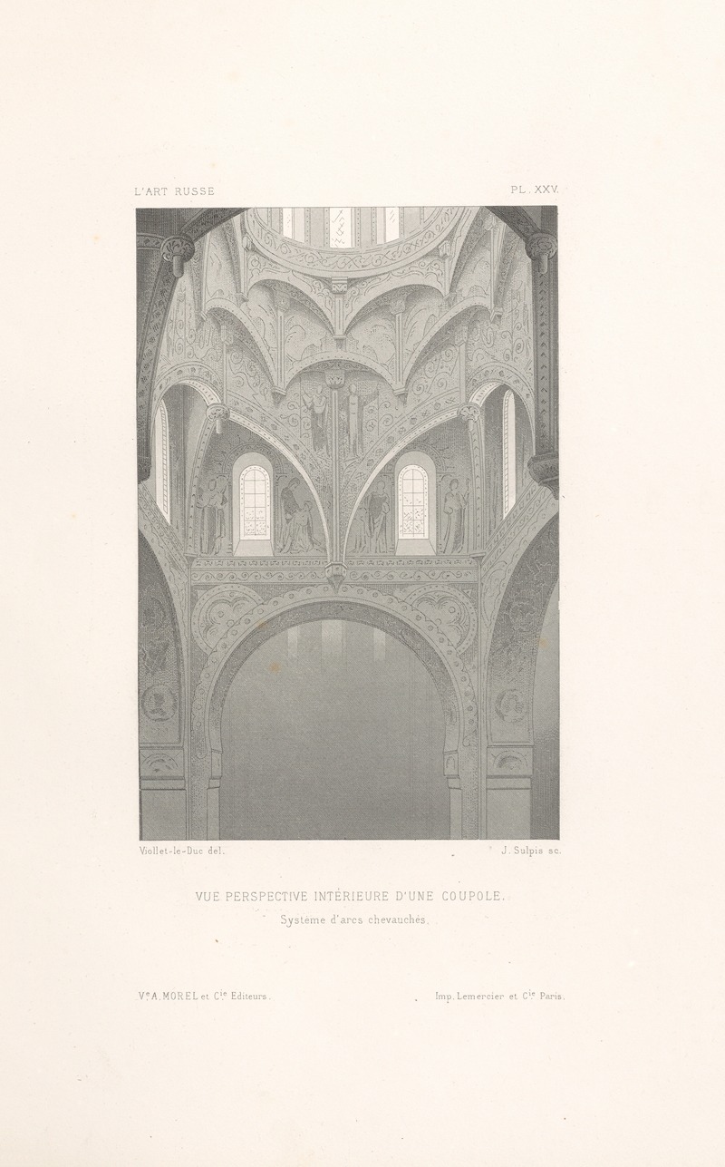 Eugène-Emmanuel Viollet-le-Duc - Vue‎ ‎perspective‎ ‎intérieure‎ ‎d’une‎ ‎coupole.‎ ‎—‎ ‎Système‎ ‎d’arcs chevauchés‎