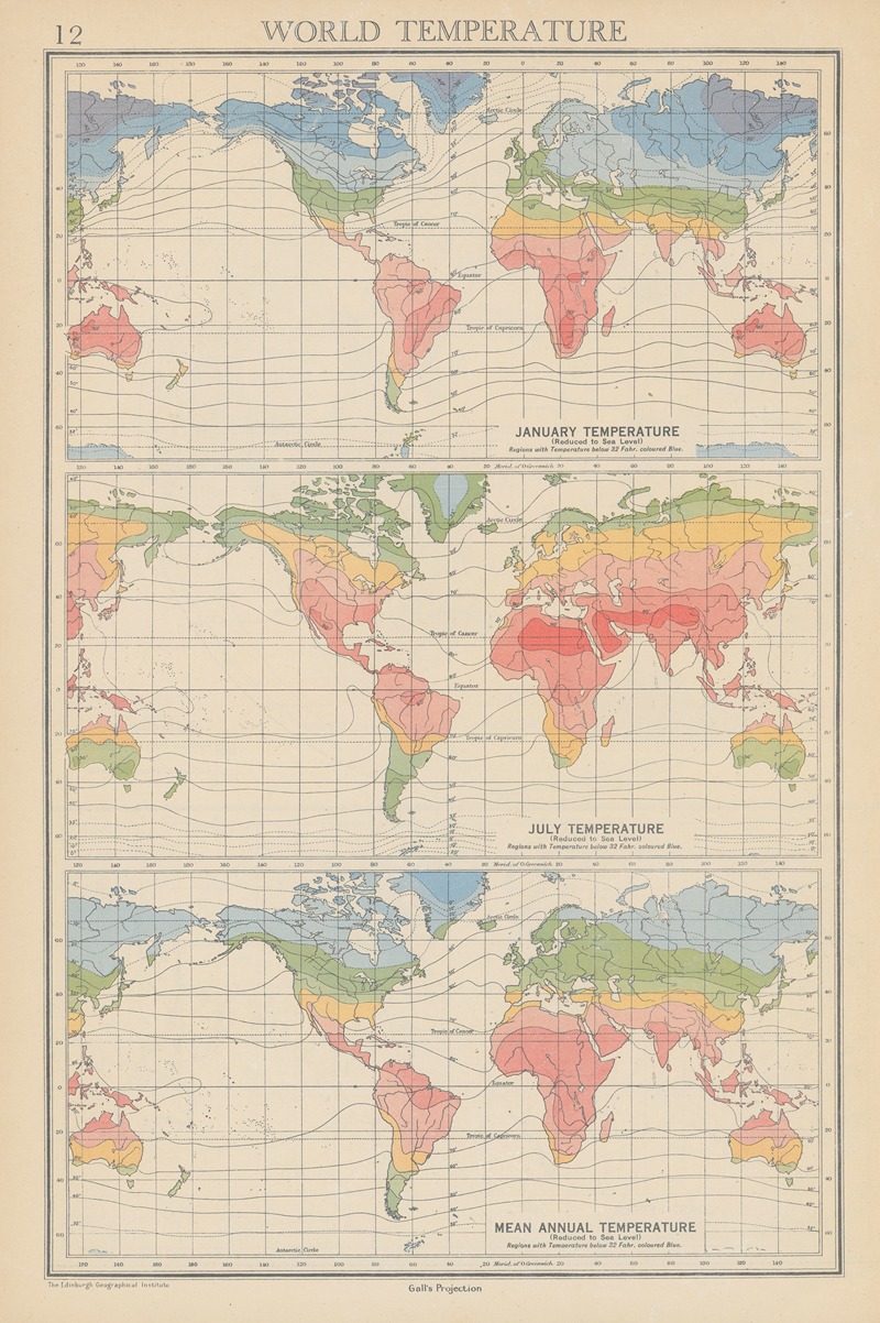 John George Bartholomew - World Temperature January and July Mean Annual Temperature