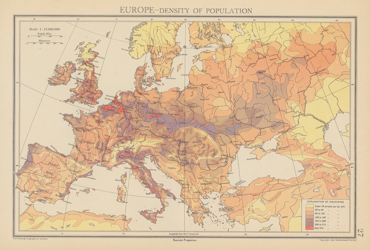 John George Bartholomew - Europe, Density of Population