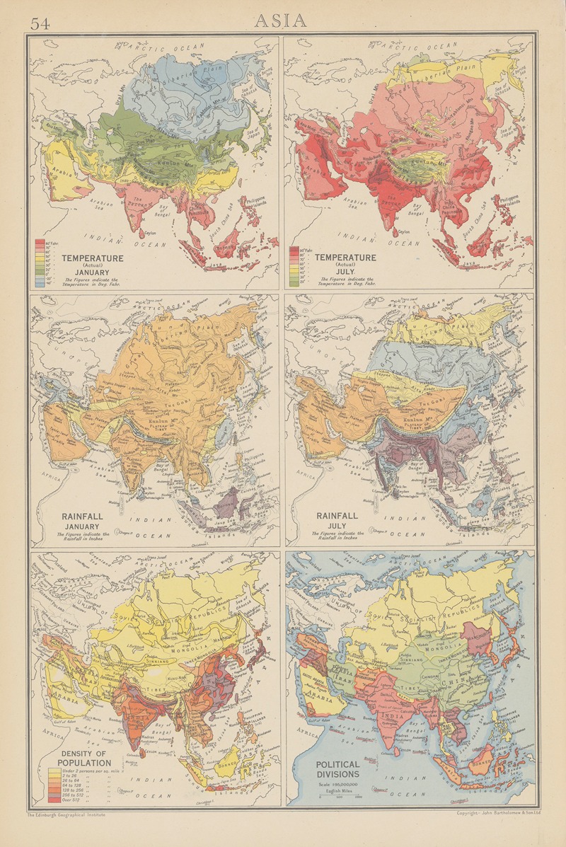 John George Bartholomew - Asia Temperature, Rainfall