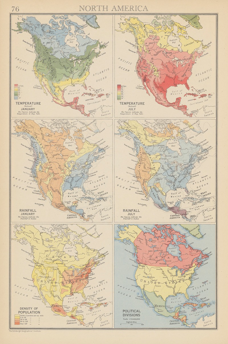 John George Bartholomew - North America Temperature, Rainfall
