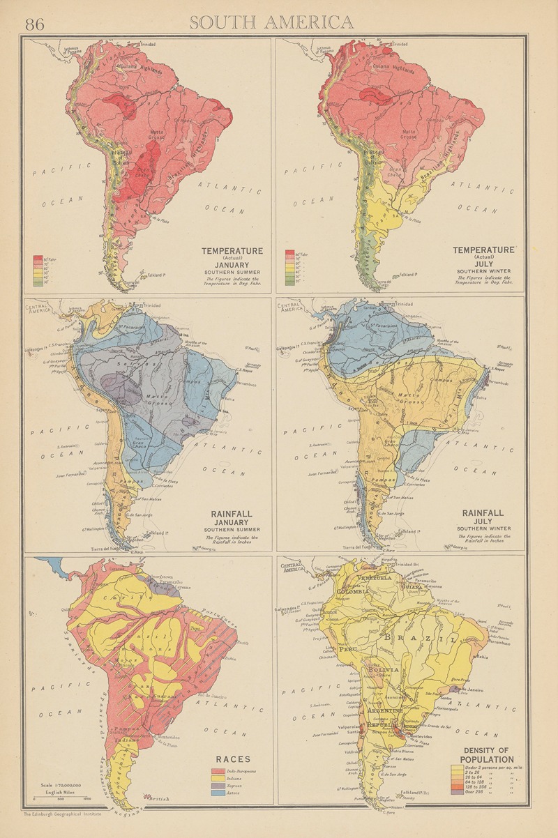 John George Bartholomew - South America, Temperature, Rainfall