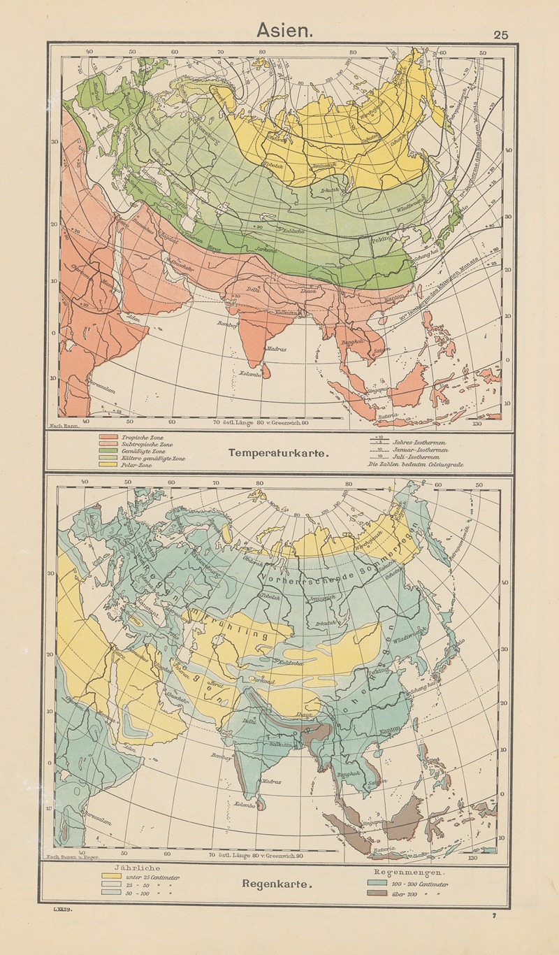 Carl Diercke - Asien; Temperaturkarte. — Regenkarte