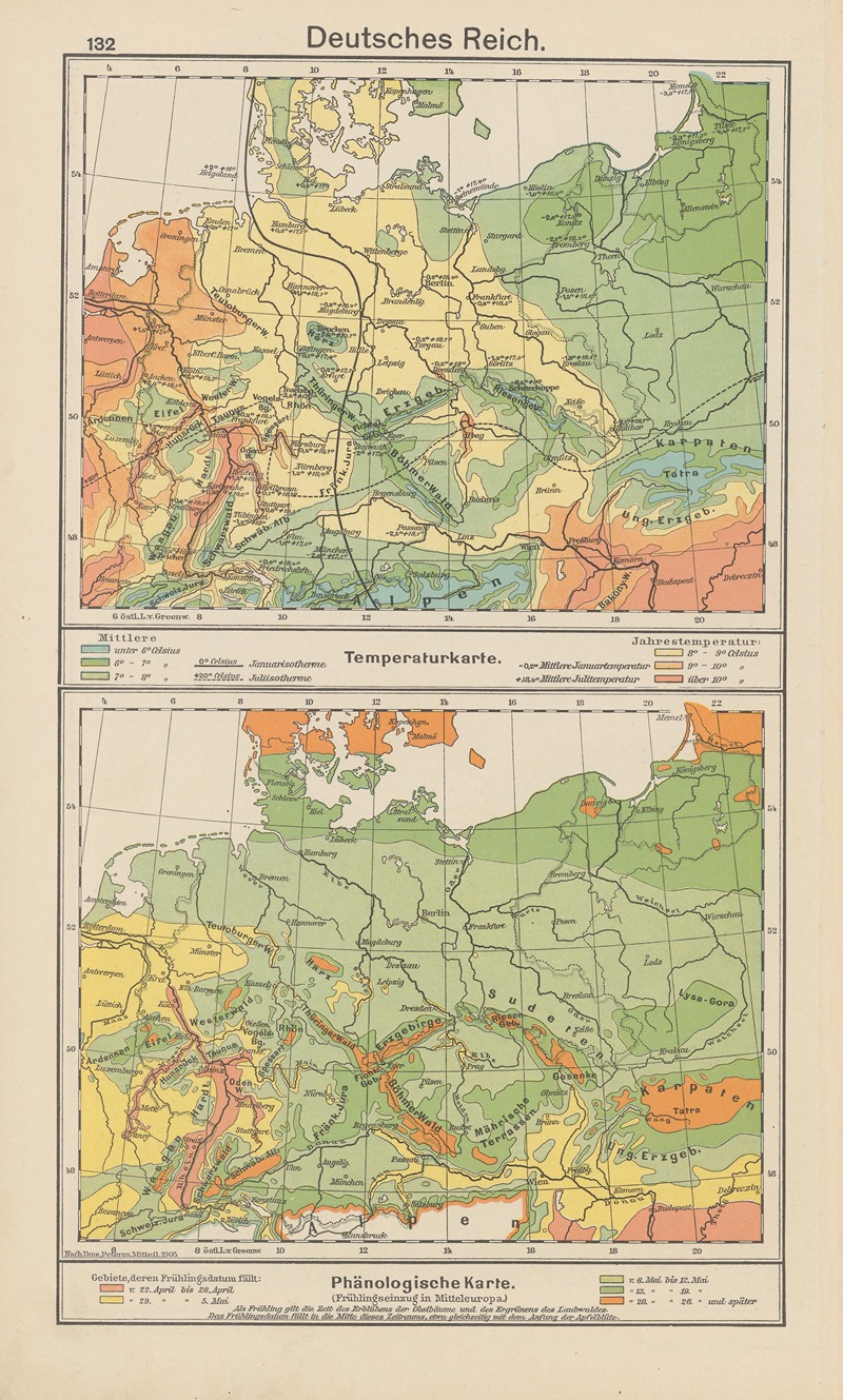 Carl Diercke - Deutsches Reich; Temperaturkarte. — Phänologische Karte