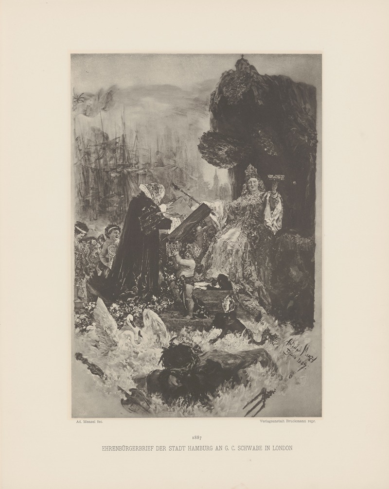 Adolph von Menzel - Ehrenbürgerbrief der Stadt Hamburg an G. C. Schwabe in London