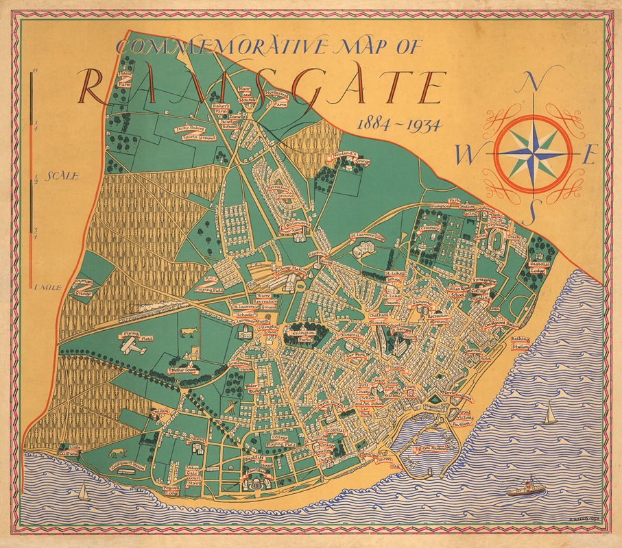 Commemorative Map of Ramsgate 1884-1934 - Artvee
